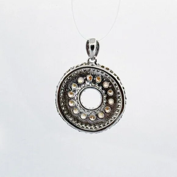 Brand New Sterling Silver 925 Round Pendant with White Crystals and Citrine Acce